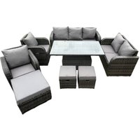 Wicker pe Rattan Outdoor Gartenmöbel Sets Höhenverstellbarer aufsteigender Esstisch Liegestuhl Sofa Set mit 3 Fußhockern Dunkelgrau gemischt - Fimous von FIMOUS