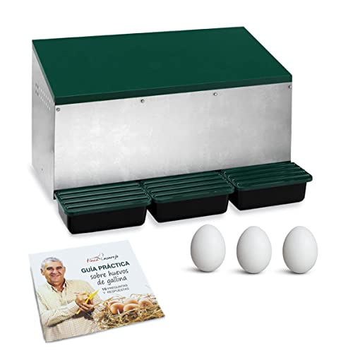 FINCA CASAREJO Umgedrehtes Hühnernest - 3 Löcher - Aus verzinktem Blech - Inklusive 3 falschen Eiern und einem praktischen Leitfaden für Hühnereier FINCA CASAREJO Umgedrehtes Hühnernest - 3 Löcher - Aus verzinktem Blech - Inklusive 3 falschen Eiern und einem praktischen Leitfaden für Hühnereier von FINCA CASAREJO