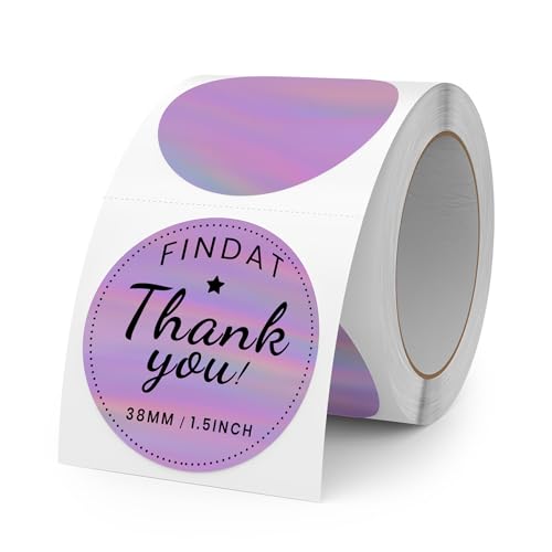 FINDAT Holographische Thermo-Etiketten Rolle Wasserdicht 38 mm Violette Runde Punketiketten Selbstklebend Bedruckbare Vinyl Laser Thermoaufkleber für Logo Design Dank QR DIY 200 Stück von FINDAT