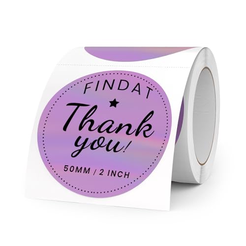 FINDAT Holographische Thermo-Etiketten Rolle Wasserdicht 50 mm Violette Runde Punketiketten Selbstklebend Bedruckbare Vinyl Laser Thermoaufkleber für Logo Design Dank QR DIY 200 Stück von FINDAT
