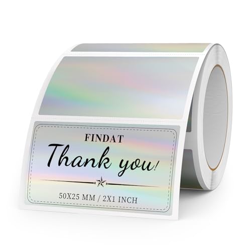 FINDAT Silber Laser Thermo-Etiketten 50 x 25 mm Vinyl Rolle Selbstklebend Holographische Thermo-Aufkleber Wasserdichtes Rechteck Drucker Etiketten für Büro DIY Design Barcode Versand 200 Stück von FINDAT
