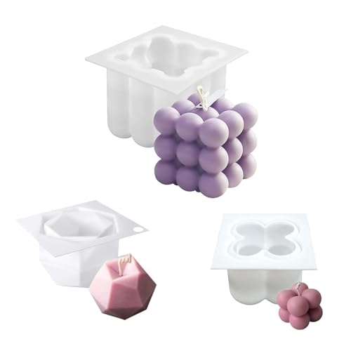 FINDIR 3 Stück Kerzenform Silikon Bubble Silikonform Kerze Bubble 3D Cube Kerzen Formen Kerzenform Bubble Kerzen Kit Kerzenformen zum Gießen für DIY Kerzen Seife als Heimdekorationen von FINDIR