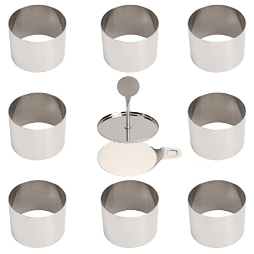 FINDIR 6pcs Dessertringe Speiseringe Edelstahl Set mit 1 Heber und 1 Lebensmittel Pressen Tortenring Klein 7.5cm Dessertringe Rund Servierringe für Kochen Backen Mousse-Kuchen und Burger von FINDIR