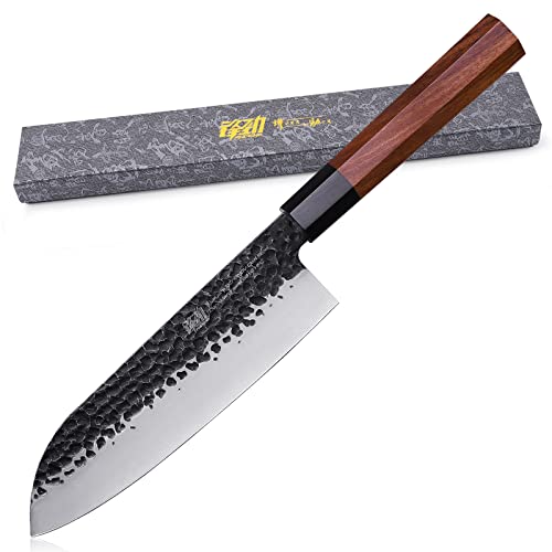 FINDKING Dynasty Serie Japanisches Santoku-Messer, Professionelles Küchenmesser, Klinge aus 9Cr18MoV-Stahl mit hohem Kohlenstoffgehalt, für Fleisch, Obst, Gemüse, 7 Zoll/18 CM von FINDKING