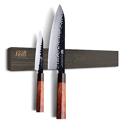 FINDKING Magnetischer Messerstreifen aus Eschenholz, Magnetischer Küchenutensilienhalter für Wand und Kühlschrank, Ohne Bohren, 40CM (Dunkelbraun, Ohne Messer) von FINDKING