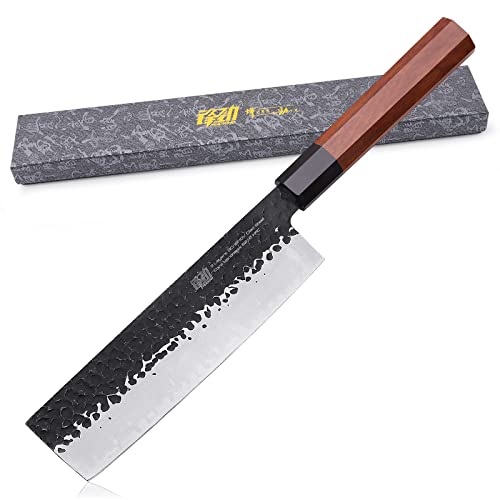 FINDKING Dynasty Serie Japanisches Nakiri-Messer, Profi-Gemüseschneider, Klinge aus 9Cr18MoV-Stahl mit hohem Kohlenstoffgehalt, zum Zerkleinern, Schneiden, Hacken, 7 Zoll/18 CM von FINDKING