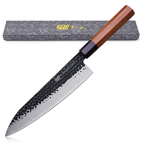 FINDKING Dynasty Serie Japanisches Kochmesser, Professionelles Küchenmesser, Klinge aus 9Cr18MoV-Stahl mit hohem Kohlenstoffgehalt, Scharf, zum Schneiden von Fleisch, 8 Zoll/21 CM von FINDKING