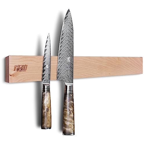 FINDKING Eschenholz Magnetische Messerstreifen, Magnet Utensilienhalter für Wand, Kühlschrank, Holzregal für Küchenmesser, Ohne Bohren (Beige, 18 Zoll, Ohne Messer) von FINDKING