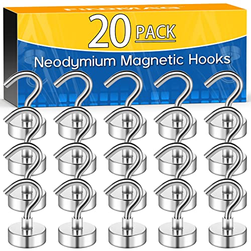 FINDMAG Magnethaken, 20 Stück 22lbs+ Ziehen Magnetische Haken, Starke Magnete mit Haken, Haken Magnetisch, Magnet Halter, Neodym Magnete Haken für Kreuzfahrt, Grillrost von FINDMAG