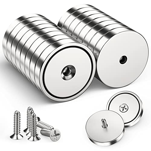 FINDMAG Magnete Stark, 16 Stück 32 mm x 5 mm Neodym Magnete Extra Stark, Starke Magnete, Magnete Selbstklebend Stark, Türmagnete, Magnete für Mehrzwecknutzung, Senkkopf Topfmagnet mit 16 Schrauben von FINDMAG