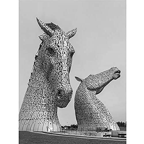 Fine Art Prints Kelpies Kunstdruck auf Leinwand, Motiv: Pferde-Skulpturen, Falkirk, Schottland, 40,6 x 30,5 cm, Grau von Fine Art Prints