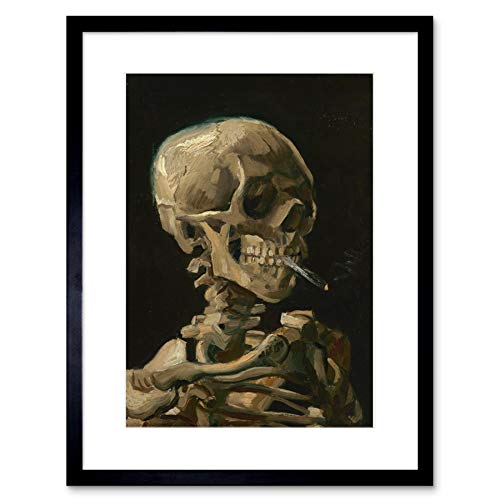 Van Gogh Head Skeleton Burning Cigarette Framed Wall Art Print Wand von FINE ART PRINTS