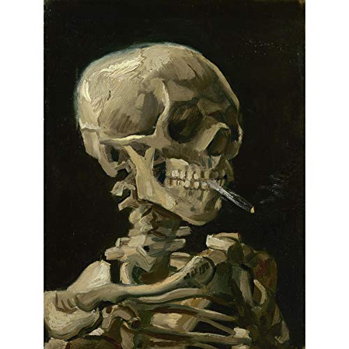 Van Gogh Head Skeleton Burning Cigarette Large Canvas Wall Art Print Wand von FINE ART PRINTS