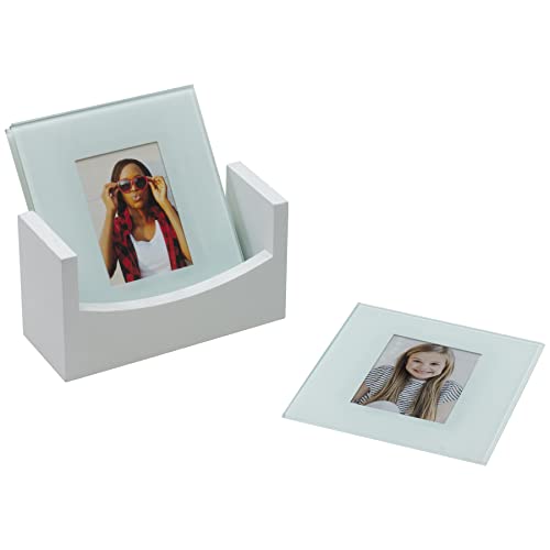 FINE PHOTO GIFTS 629SINGLE Foto-Untersetzer, Glas, Weiß, 4 Stück von FINE PHOTO GIFTS