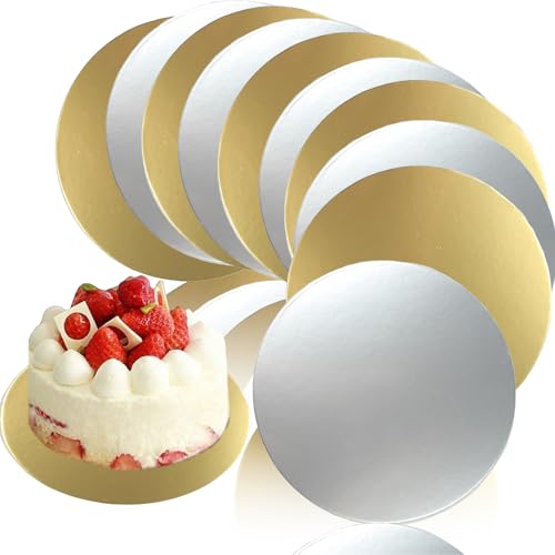 FINEASY 10 Stück Tortenunterlage Rund, Ø 20 cm Cake Board, Wiederverwendbar Cakeboard Rund, Tortenplatte Pappe, Torten Unterplatten für Transport Kuchen und Torten, Silber & Gold von FINEASY