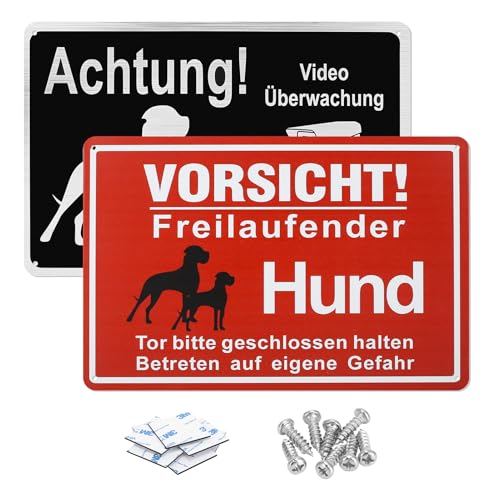 FINEASY 2 Stück Vorsicht Hund Schild, Warnung vor dem Hund Schilder, Achtung Videoüberwachung Schild, Vorsicht Freilaufender Hund Schild Metall 20 x 30cm, Innen und Außen Anwendbar FINEASY 2 Stück Vorsicht Hund Schild, Warnung vor dem Hund Schilder, Achtung Videoüberwachung Schild, Vorsicht Freilaufender Hund Schild Metall 20 x 30cm, Innen und Außen Anwendbar von FINEASY