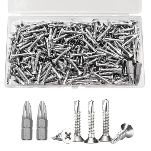 FINEASY 220 Stück Selbstschneidende Schrauben Edelstahl, M4.2x25mm Bohrschrauben Selbstbohrende, Blechschrauben Selbstschneidend, Phillips Kopf Selbst Bohrschrauben mit Kreuzschlitz-Bit von FINEASY