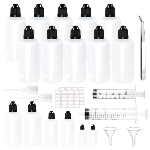 FINEASY 25 Stück Tropfflasche, Liquid Flaschen 100ml Dropper Bottle Quetschflaschen Plastikflaschen mit Kindersicherung Deckel Gratis Trichter Etiketten Messbecher Transfer Pipette für Liquids von FINEASY