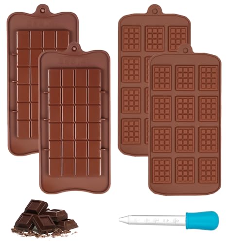 FINEASY 4 Stück Schokoladenform Silikon, Silikonform Schokolade BPA-frei, Schokolade Selber Machen Set, Antihaft-wiederverwendbare Schokoladenform in Lebensmittelqualität für Schokoladenherstellung von FINEASY