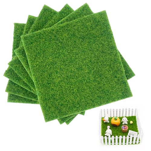 FINEASY 6 Stück Kunstrasen Miniaturgarten 15x15 cm, Künstliche Moos Miniatur Garten Deko, Kunstrasen Fliesen, Künstliche Rasen für Terrasse, Garten, Puppenhaus und Basteln von FINEASY