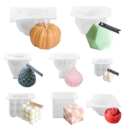 FINEASY 8 Stück Kerzenformen Zum Gießen, 3D DIY Silikonform Kerzen-Gießen Formen Set, Kerzen Selber Machen Set, Kerzenform Silikon Bubble Kerzen Kit als Heimdekorationen Seife Bastel Ornamente von FINEASY