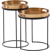 Finebuy - Beistelltisch 2er Set Metall Hammerschlag Satztisch Rund, Couchtisch abnehmbares Tablett, Tabletttisch Sofa 2 teilig Modern, Runder von FINEBUY