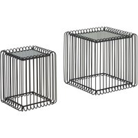 Beistelltisch 2er Set Schwarz Design Satztisch Glas Metall Eckig, Drahttisch Modern, Wohnzimmertisch Couchtisch Quadratisch, Sofatisch 2-teilig, von FINEBUY