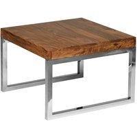 Beistelltisch Massiv-Holz Sheesham Wohnzimmertisch mit Metallgestell Landhausstil Couchtisch braun Echtholz - Finebuy von FINEBUY