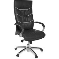 Finebuy - Bürostuhl Echt-Leder schwarz Schreibtischstuhl, Chefsessel mit Kopfstütze & Multiblockmechanik, Design Drehstuhl verstellbar, von FINEBUY