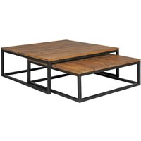 Couchtisch 75 x 75 x 27 cm 2er Set Satztisch Metall Beine Sheesham Holz Massiv, Wohnzimmertisch Quadratisch Braun, Beistelltisch Massivholz, Design von FINEBUY