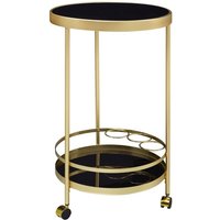 Design Servierwagen Gold Rund ø 45cm 2 Ebenen, Beistelltisch auf Rollen mit Glasplatte Schwarz Speisewagen, Küchenwagen, Teewagen - Finebuy von FINEBUY