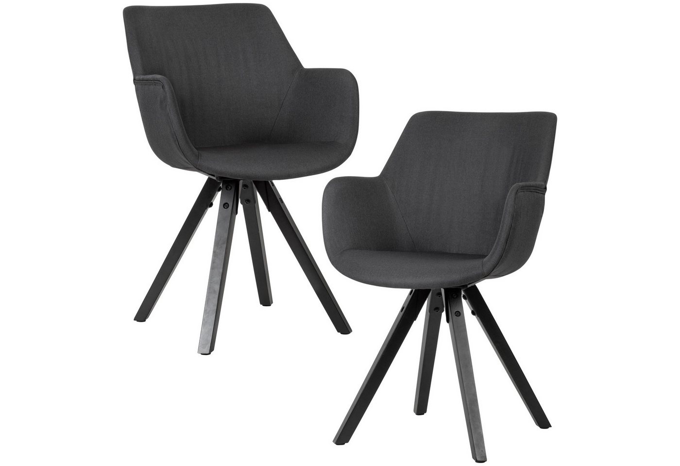 FINEBUY 4-Fußstuhl SuVa20091_1 (2er Set Esszimmerstühle Stoff Schwarz Armlehnen), Küchenstühle Modern schwarze Holzbeine, Belastbar bis 110 kg von FINEBUY