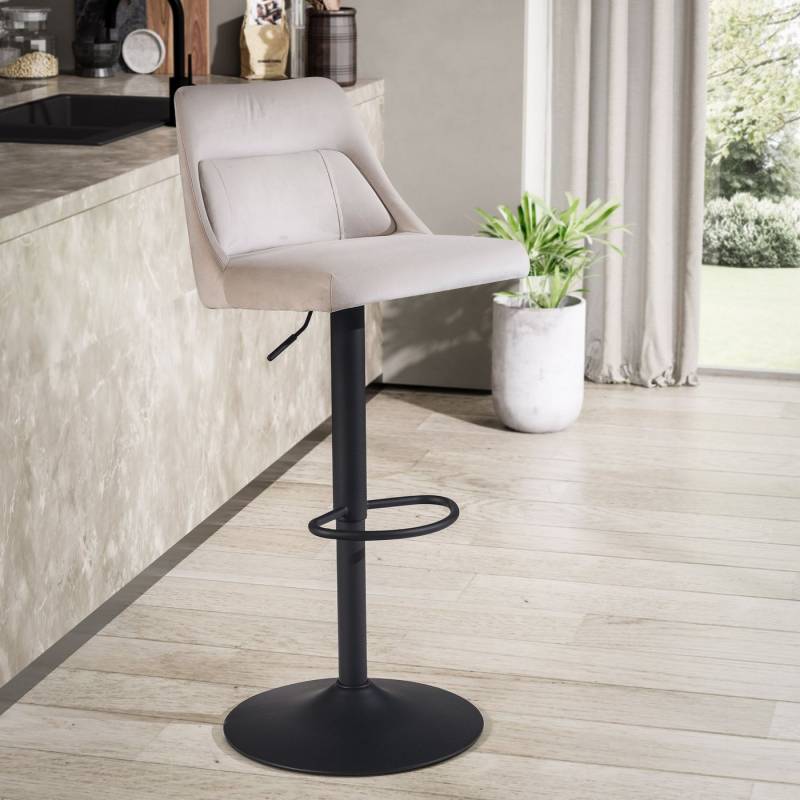 FINEBUY Barhocker FB60303 (Samt Beige Hocker mit Lehne 86 - 106 cm Modern), Küchenhocker Höhenverstellbar 100 kg, Barstuhl von FINEBUY