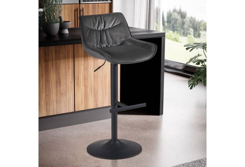 FINEBUY Barhocker FB60305 (Samt Grau Hocker mit Lehne 86 - 106 cm Modern), Küchenhocker Höhenverstellbar 100 kg, Barstuhl von FINEBUY