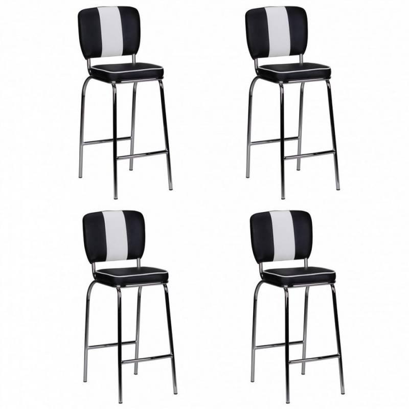 FINEBUY Barhocker SuVa2790_4 (4er Set American Diner, Barstuhl Schwarz / Weiß), Tresenhocker USA, Design Tresenstuhl Kunstleder von FINEBUY