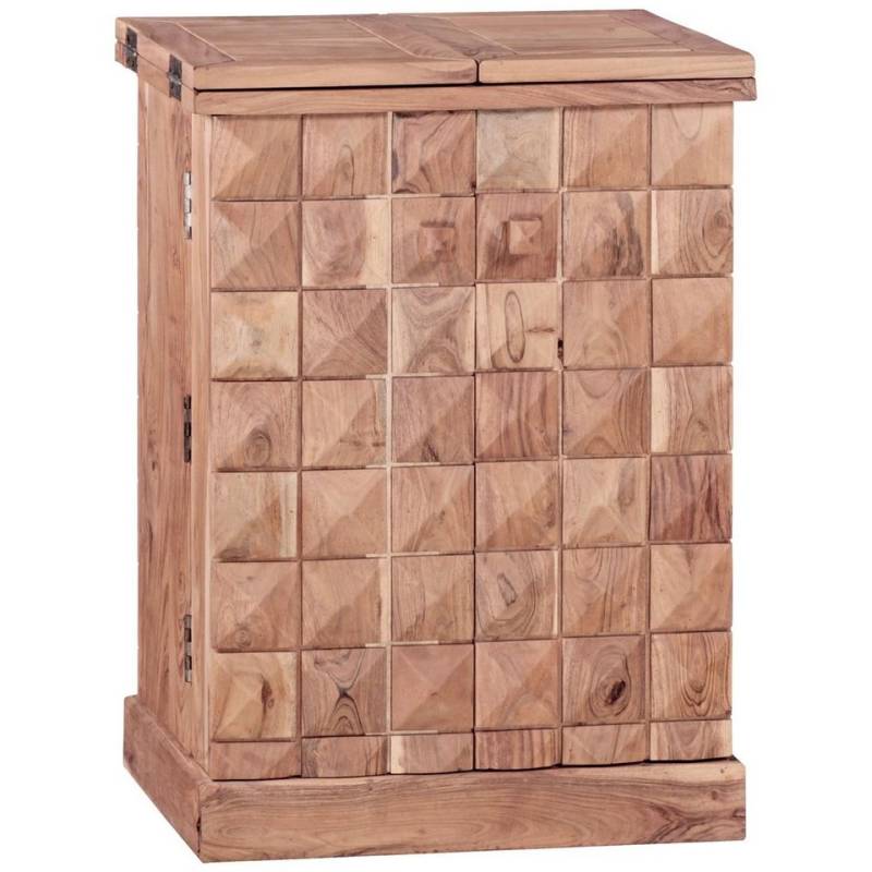 FINEBUY Barschrank SuVa3510_1 (Hausbar Akazie Massivholz 65x91x50 cm mit Türen) Weinbar Ausklappbar, Barschrank, Kleine Bar Buffet von FINEBUY