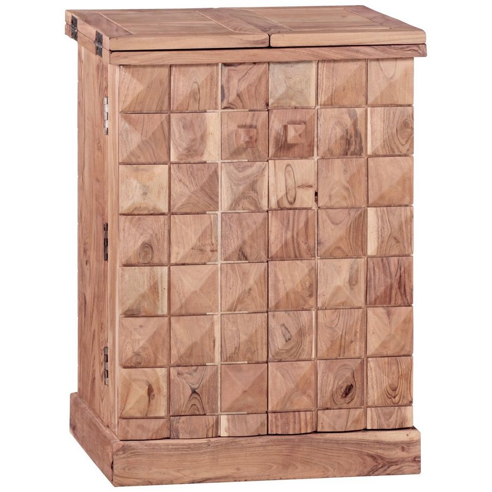 FINEBUY Barschrank SuVa3510_1 (Weinbar Ausklappbar, Barschrank, Kleine Bar Buffet) Hausbar Akazie Massivholz 65x91x50 cm mit Türen von FINEBUY