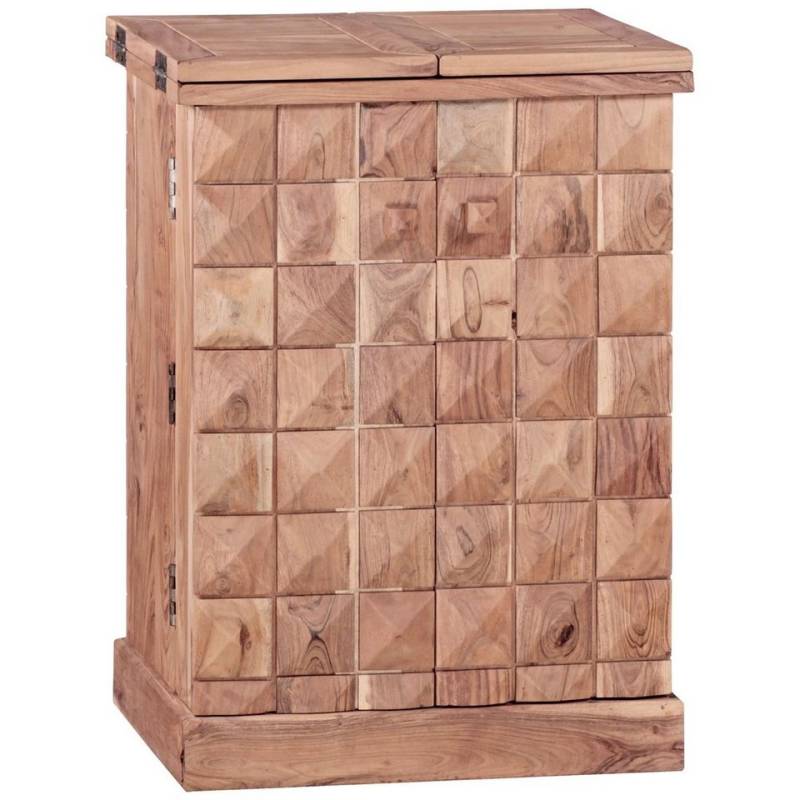 FINEBUY Barschrank SuVa3510_1 (Weinbar Ausklappbar, Barschrank, Kleine Bar Buffet) Hausbar Akazie Massivholz 65x91x50 cm mit Türen von FINEBUY