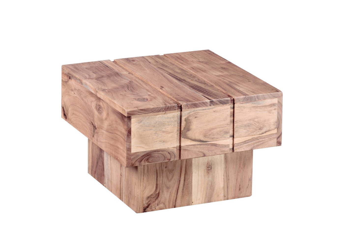 FINEBUY Beistelltisch Beistelltisch Massivholz Wohnzimmertisch Ø 44cm Couchtisch Landhaus (Akazie Massivholz 44x44x30 cm, Tisch Quadratisch), Kleiner Wohnzimmertisch, Sofatisch Couchtisch von FINEBUY