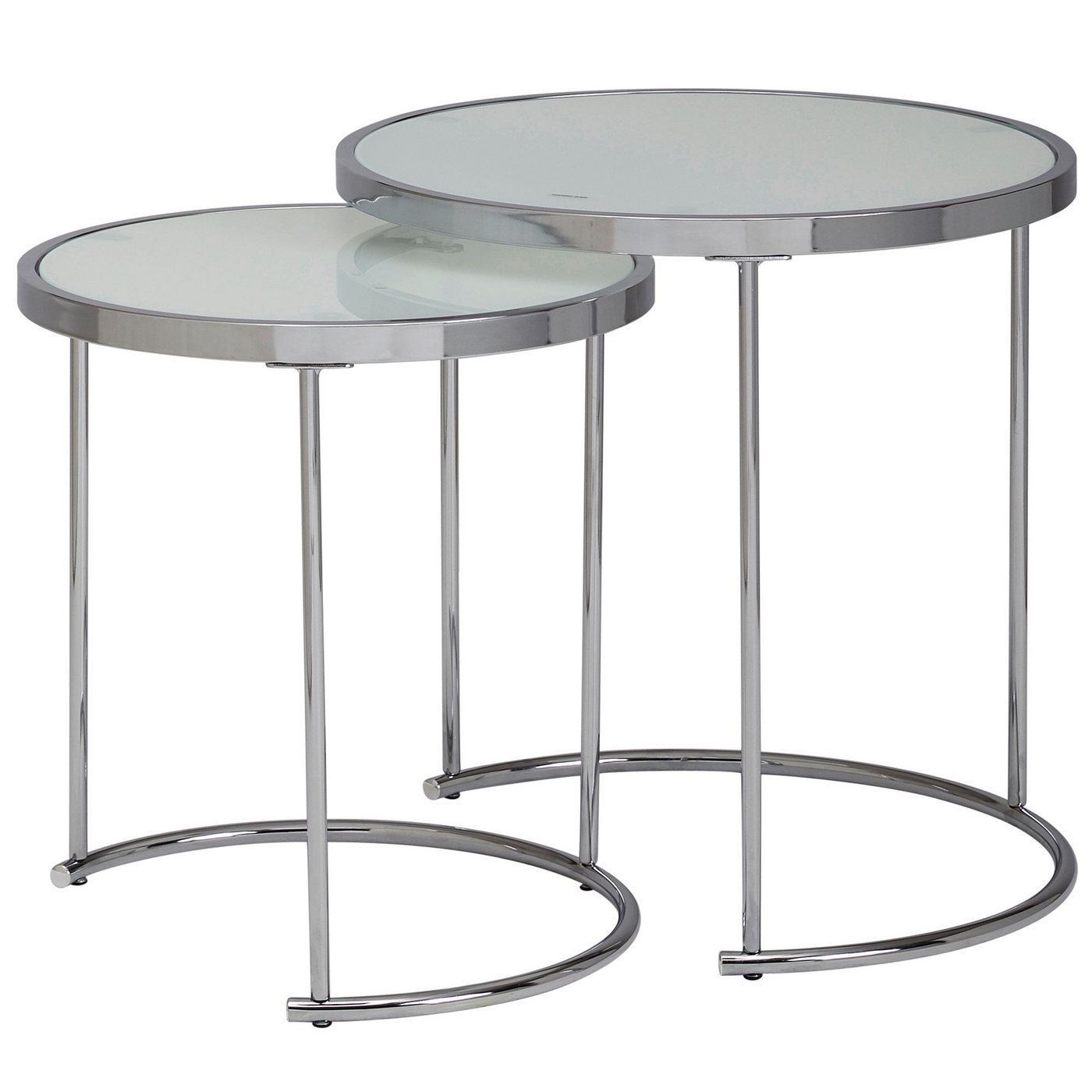 FINEBUY Beistelltisch Beistelltisch 2tlg Rund Wohnzimmertisch Weiß Glas Couchtisch Silber (Rund Ø 50/42 cm - 2 teilig Silber mit Glasplatte), Wohnzimmertisch 2er Set, Satztisch Milchglas von FINEBUY