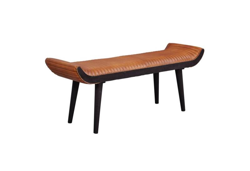 FINEBUY Bettbank FB53694 (Sitzbank Echtleder Massivholz Braun 125x51x38 cm), Lederbank Bank Modern, Design Polsterbank Flur von FINEBUY
