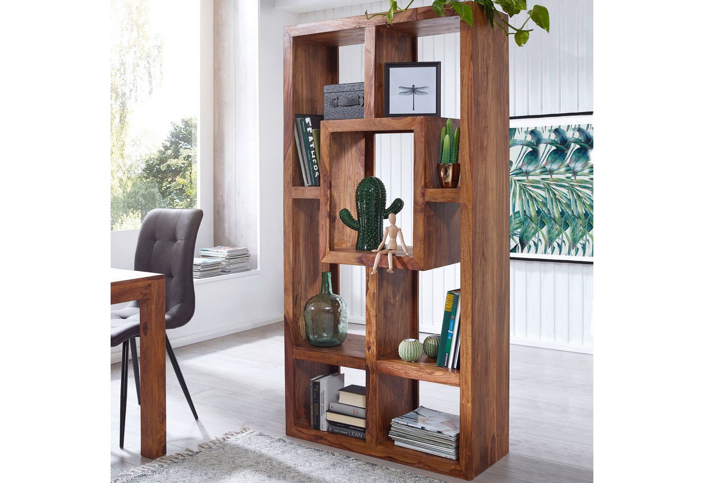 FINEBUY Bücherregal FB37152, Sheesham Massivholz 180x90x35 cm mit 7 Ablagen, Großes Standregal, Holzregal Natur Rustikal von FINEBUY