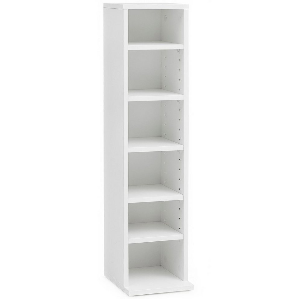 FINEBUY CD-Regal SuVa14550_1, 21x90x20 cm, Offenes Bücherregal Schmal Weiß, CD Aufbewahrung Klein, Nischenregal 6 Fächer von FINEBUY