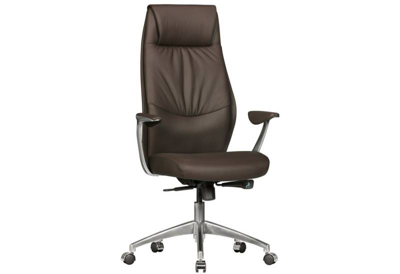 FINEBUY Chefsessel SuVa1070_1 (Echtleder Braun Schreibtischstuhl XXL 120kg), Bürostuhl Synchronmechanik Chefsessel Kopfstütze von FINEBUY