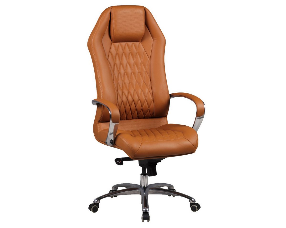 FINEBUY Chefsessel SuVa3467_1 (Bürostuhl MONTEREY Echtleder Caramel 120KG), Schreibtischstuhl Hohe Rückenlehne mit Kopfstütze von FINEBUY