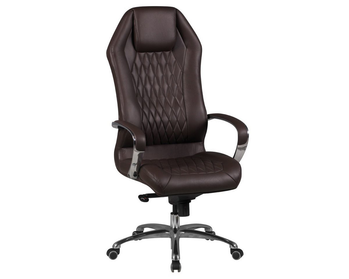 FINEBUY Chefsessel SuVa3468_1 (Bürostuhl MONTEREY Echtleder Braun 120KG), Schreibtischstuhl Hohe Rückenlehne mit Kopfstütze von FINEBUY