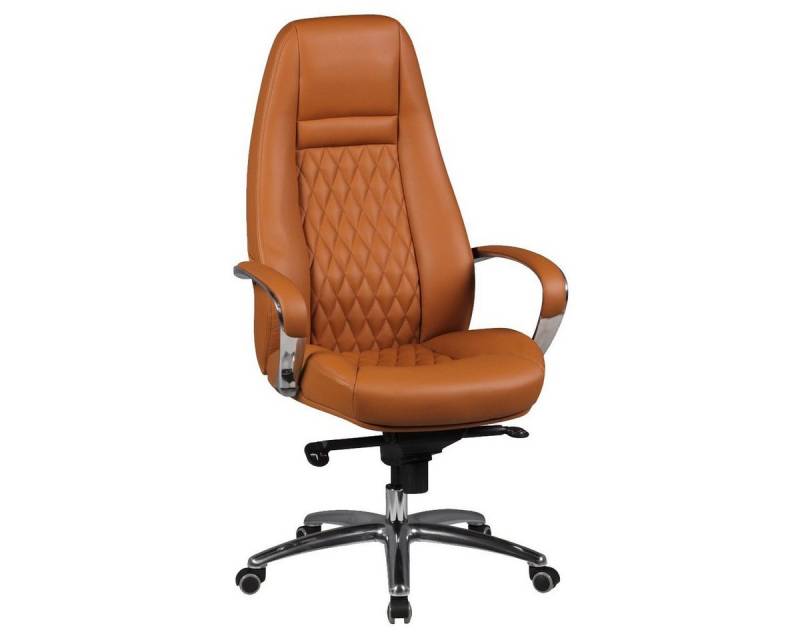 FINEBUY Chefsessel SuVa3470_1 (Bürostuhl AUSTIN Echtleder Caramel 120 kg), Schreibtischstuhl Hohe Rückenlehne mit Kopfstütze von FINEBUY