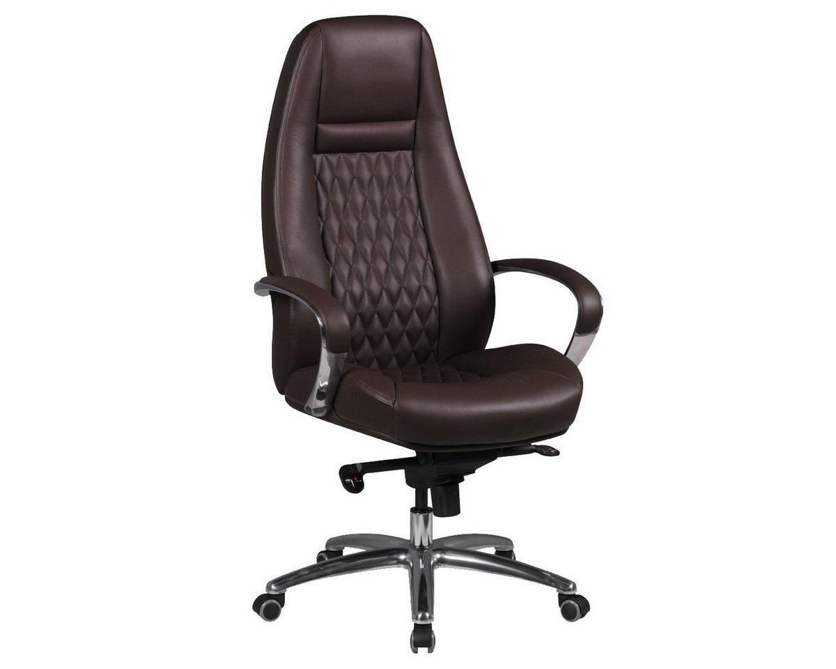 FINEBUY Chefsessel SuVa3471_1 (Bürostuhl AUSTIN Echtleder Braun 120 kg), Schreibtischstuhl Hohe Rückenlehne mit Kopfstütze von FINEBUY