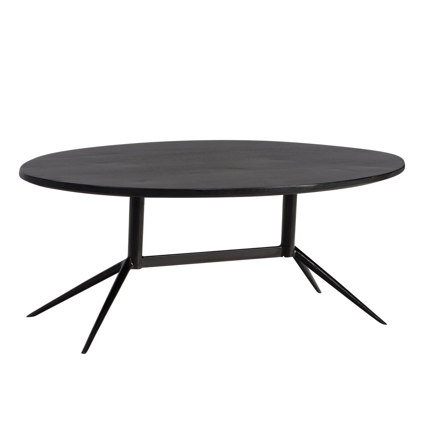 FINEBUY Couchtisch Couchtisch Wohnzimmertisch Massivholz 90 cm Sofatisch Tisch Oval (Sofatisch Mango Massivholz Schwarz, 90x50x35 cm), Wohnzimmertisch Kaffeetisch mit Metall-Gestell von FINEBUY