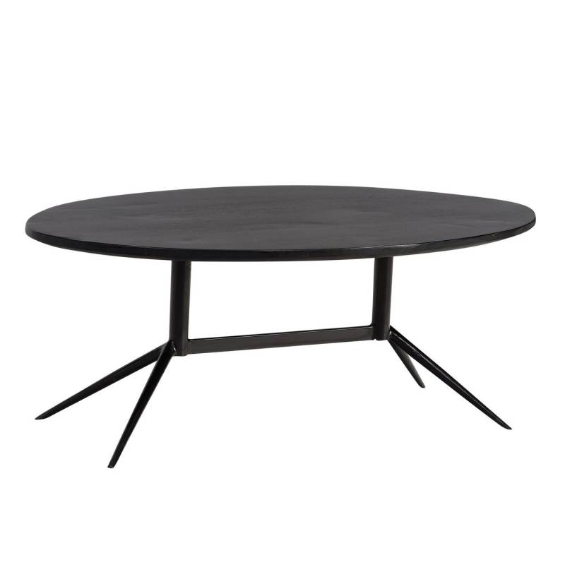 FINEBUY Couchtisch Couchtisch Wohnzimmertisch Massivholz 90 cm Sofatisch Tisch Oval (Sofatisch Mango Massivholz Schwarz, 90x50x35 cm), Wohnzimmertisch Kaffeetisch mit Metall-Gestell von FINEBUY